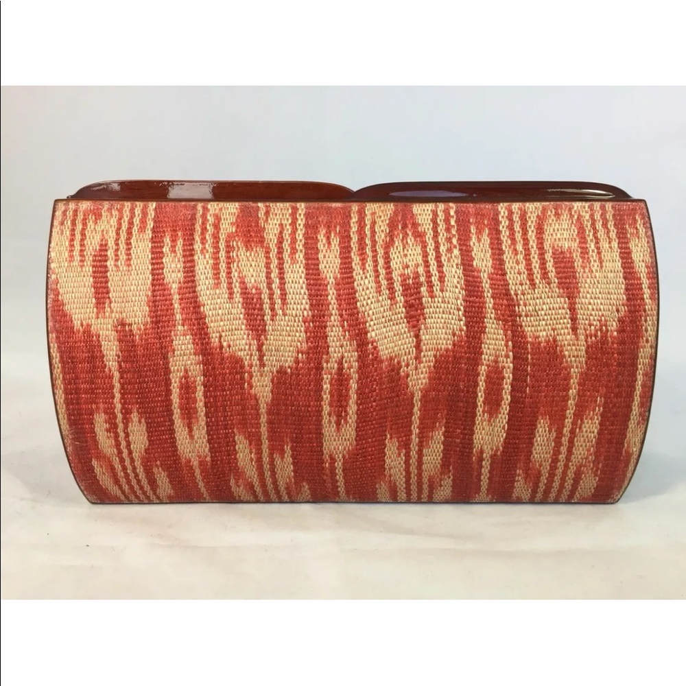 New Handmade Minaudière Clutch Woven Natural Fibre Ikat Tribal Red Rectangular